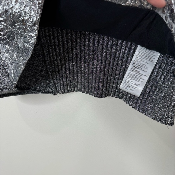 3.1 Philip Lim Metallic Silver Black Brocade Ribbed Knit Cap Sleeve Blouse Top - Picture 6 of 13